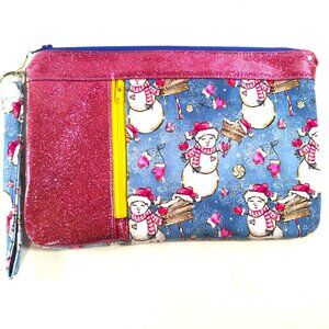 Holiday Snowwomen Pink Blue Cosmetic Accessories Bag Handmade New